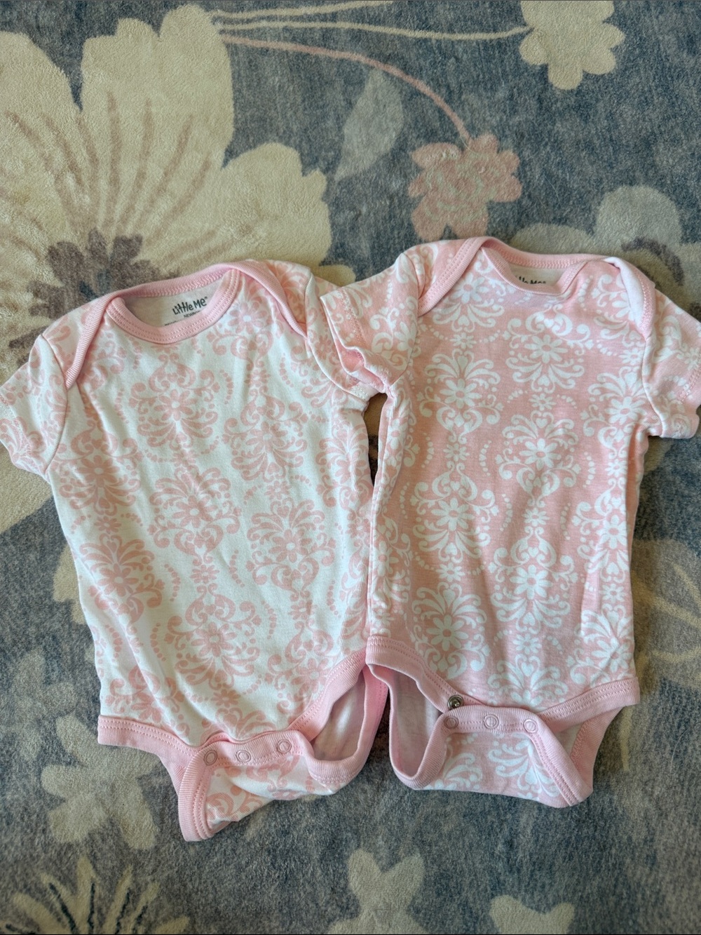 Little Me Pink & White Damask Short Sleeve Baby Bodysuit - 2 pack